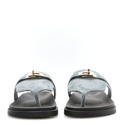 Hermes Suede Goatskin Womens Empire Sandals 38 Bleu Tonnerre 3 of 9