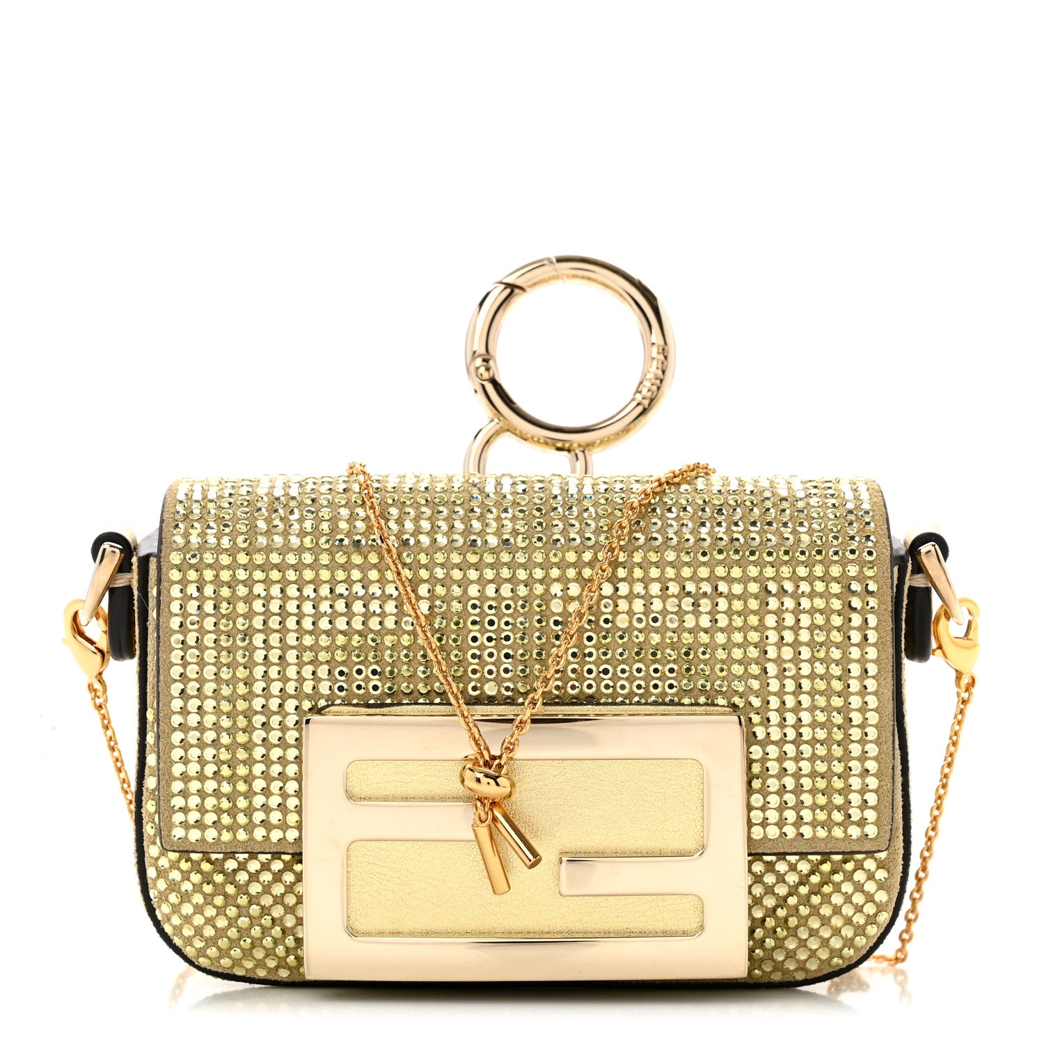 バッグ FENDI Nano Baguette Maxi Buckle Fendi Crystal Vitello Laminato FF Nano Maxi Buckle Baguette Charm