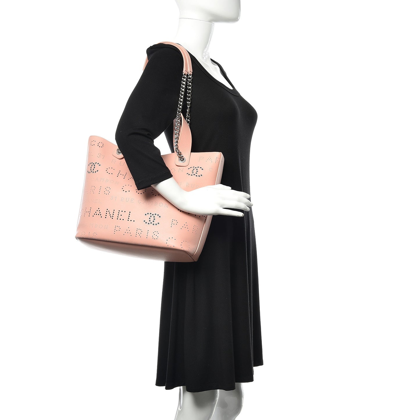 Calfskin Tweed Small Logo Eyelets Shopping Tote Pink