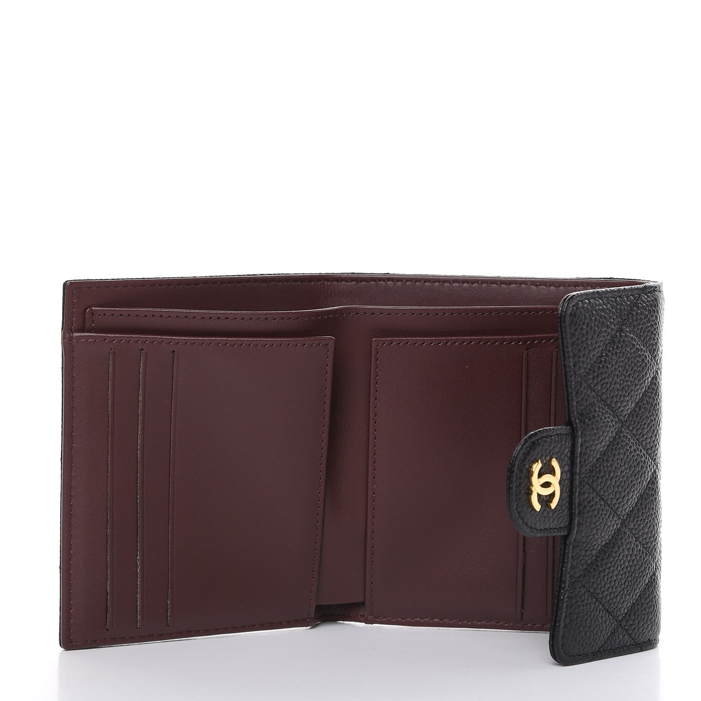Caviar Quilted Compact Flap Wallet Black
