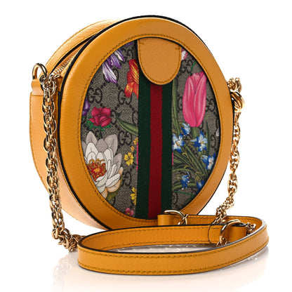 Gucci GG Supreme Monogram Flora Web Mini Ophidia Round Shoulder Bag Beige Multicolor Crop 3 of 9