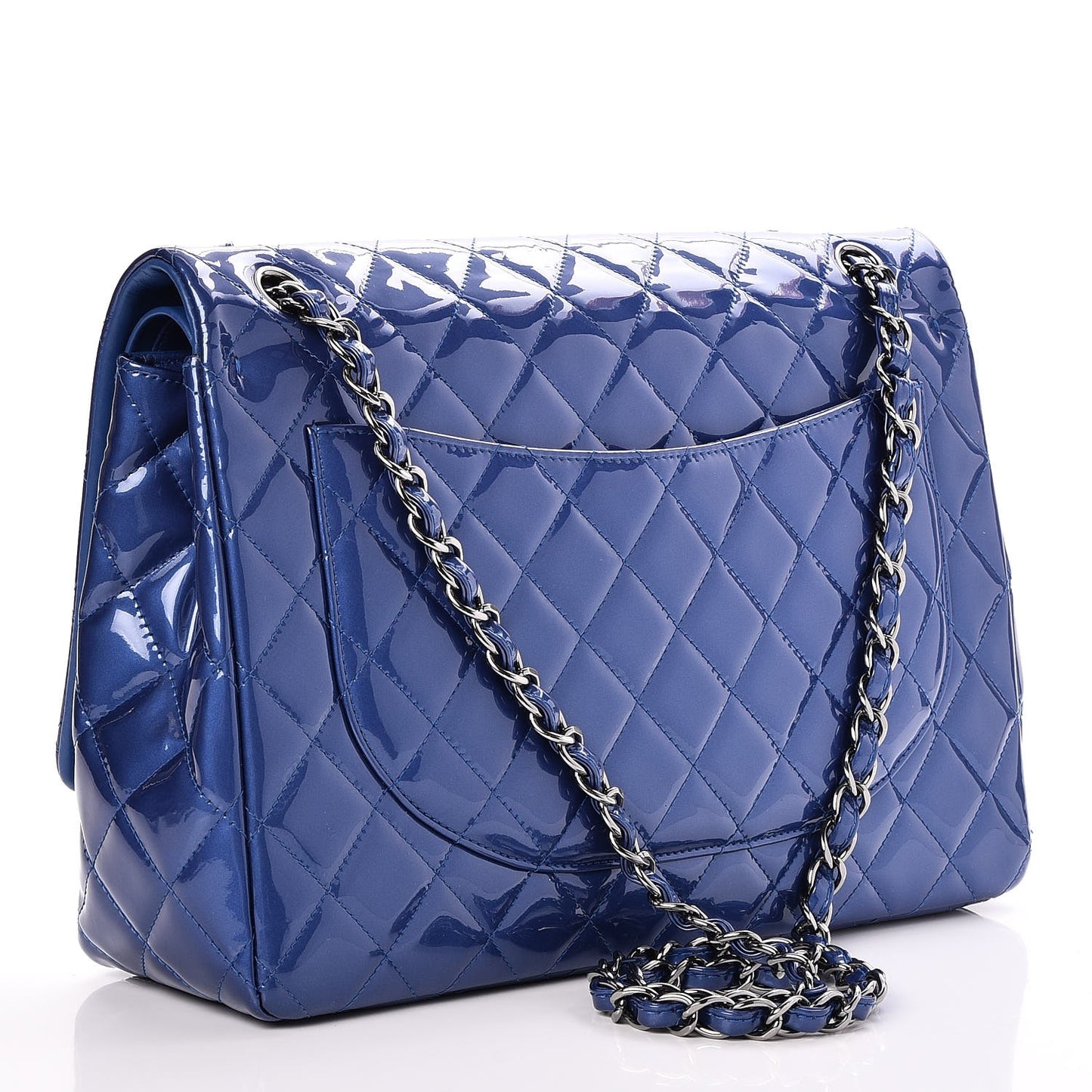 Patent Quilted Maxi Double Flap Blue
