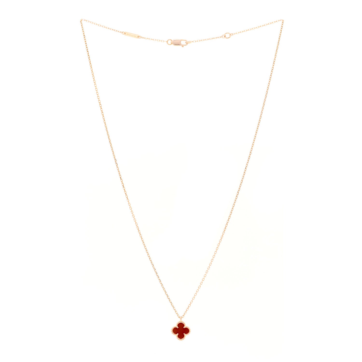 Van Cleef & Arpels 18K Rose Gold Carnelian Sweet Alhambra Pendant Necklace 3 of 4