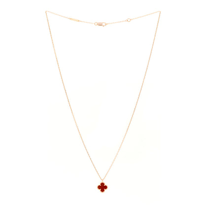 Van Cleef & Arpels 18K Rose Gold Carnelian Sweet Alhambra Pendant Necklace 3 of 4