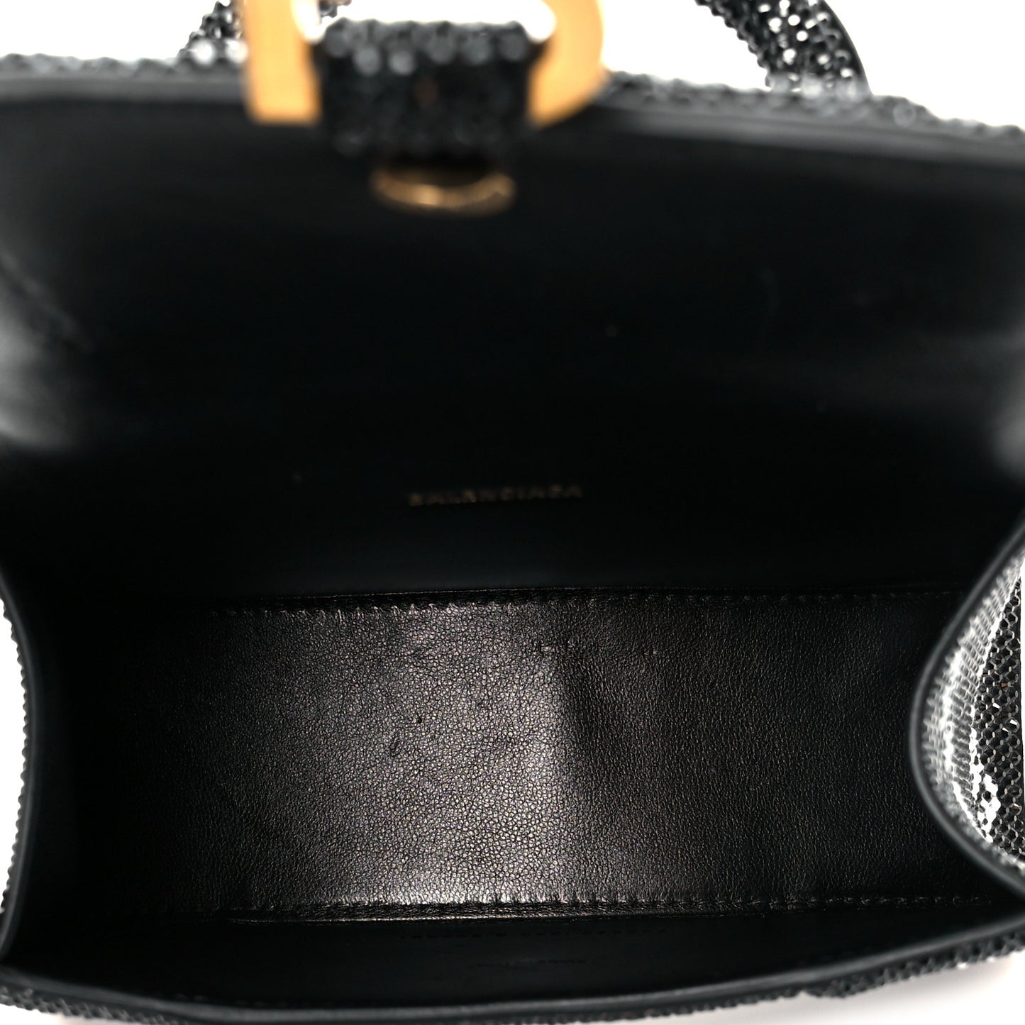 Strass Suede Allover Logo Hourglass Top Handle Bag XS with Chain Black White Black White