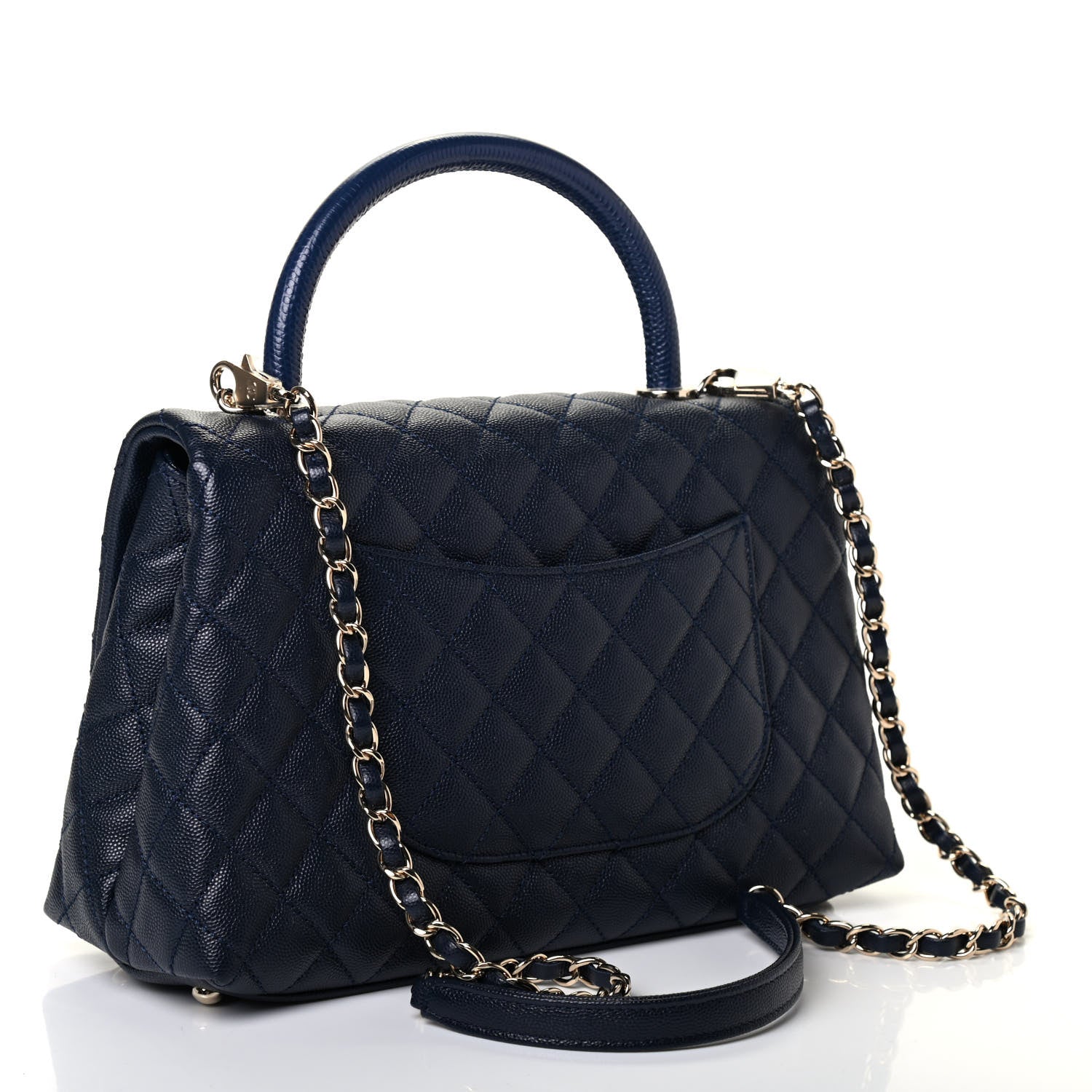 Chanel Caviar Lizard Embossed Quilted Small Coco Handle Flap Navy Blue 2 of 4