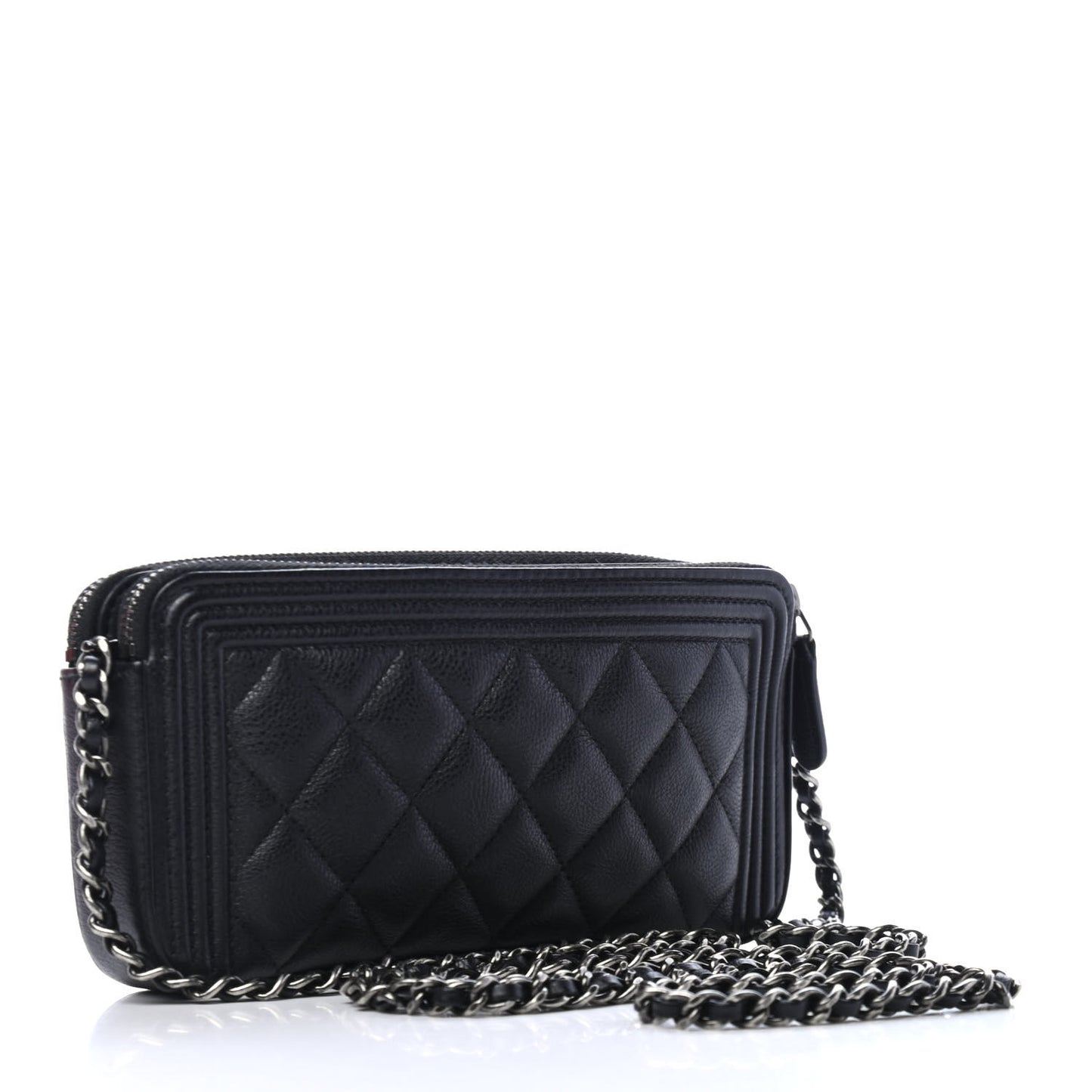Caviar Quilted Small Boy Clutch With Chain Black