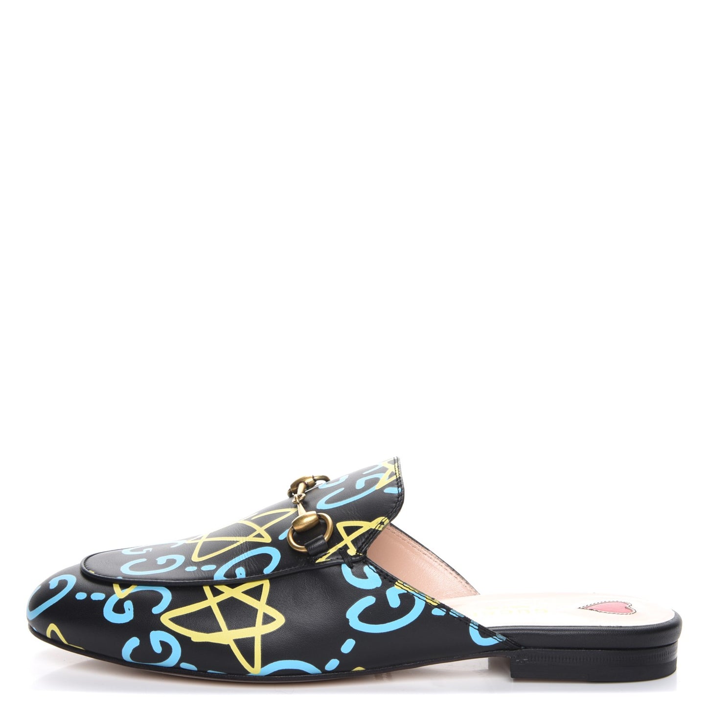 Calfskin GucciGhost Print Womens Princetown Slippers 38.5 Black New Acquamarine