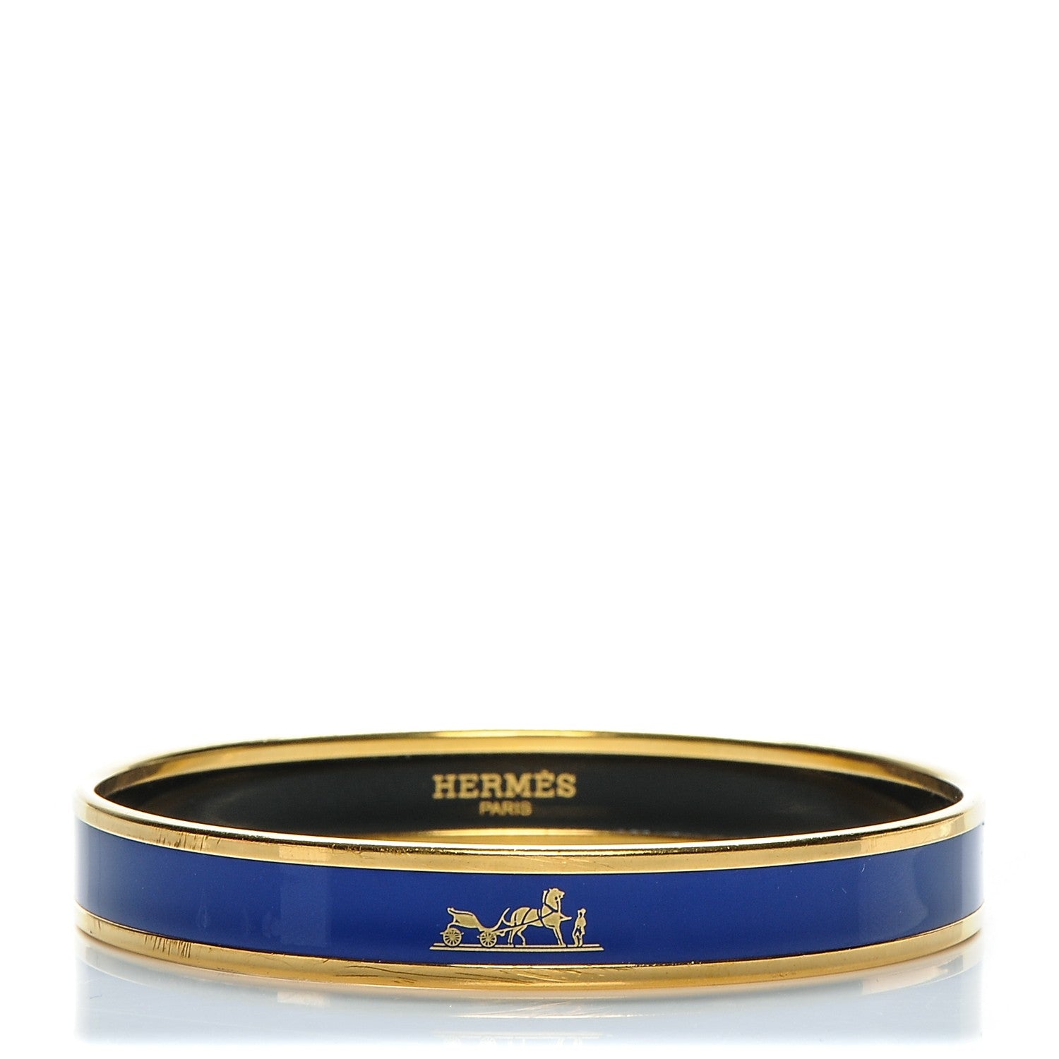 Hermes Enamel Printed Narrow Caleche Bracelet 70 Bleu Royal 1 of 4