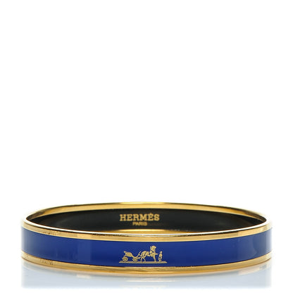 Hermes Enamel Printed Narrow Caleche Bracelet 70 Bleu Royal 1 of 4