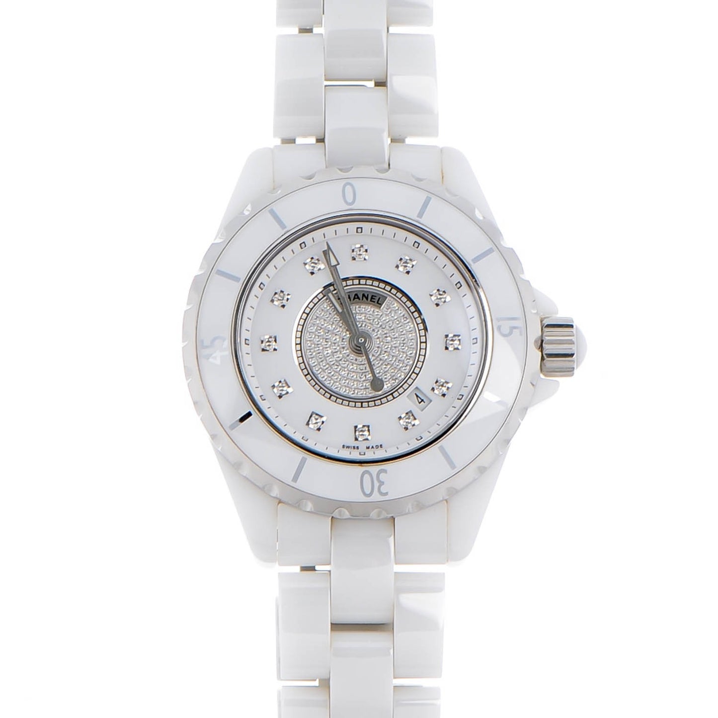 Stainless Steel Ceramic Diamond Dial 33mm J12 Quartz Watch White
