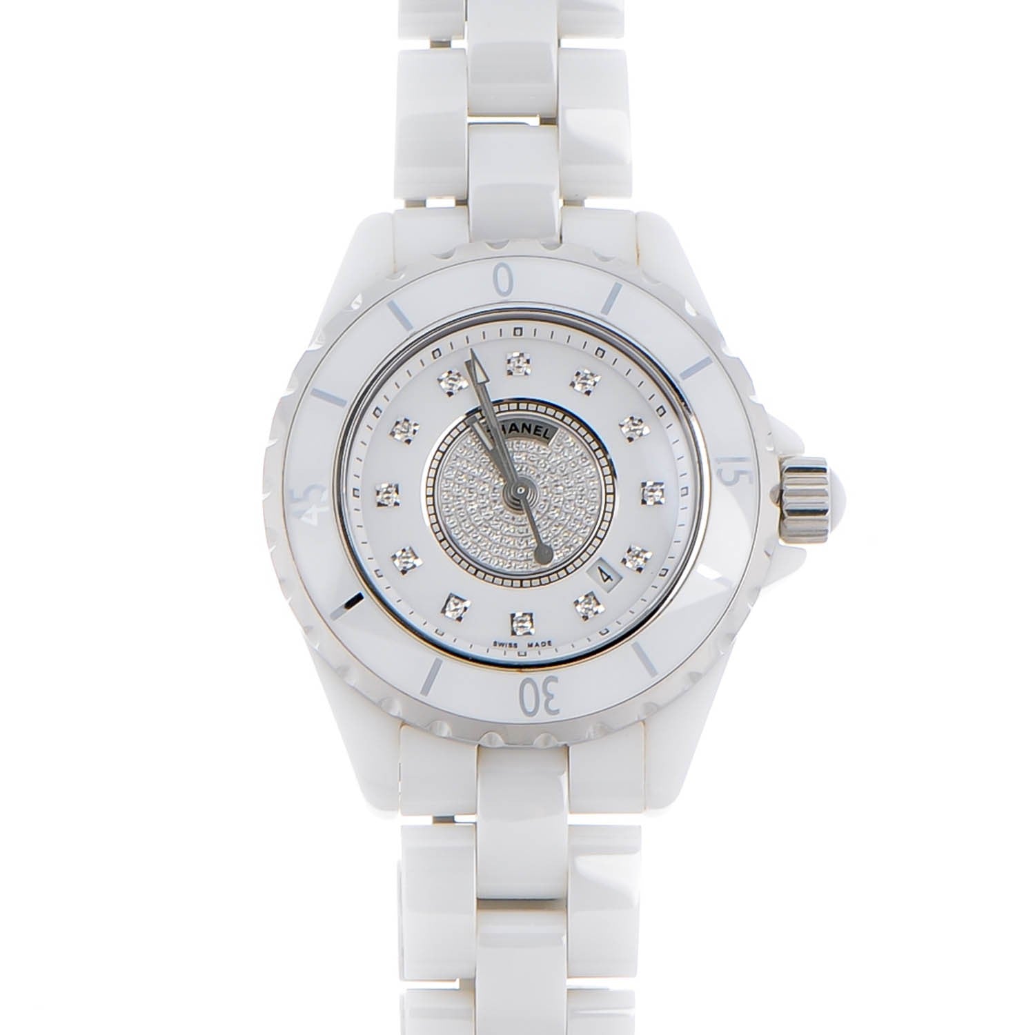 Chanel Stainless Steel Ceramic Diamond Dial 33mm J12 Quartz Watch White 1 of 7