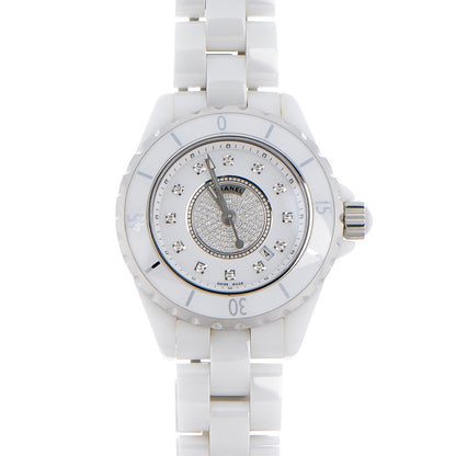 Chanel Stainless Steel Ceramic Diamond Dial 33mm J12 Quartz Watch White 1 of 7