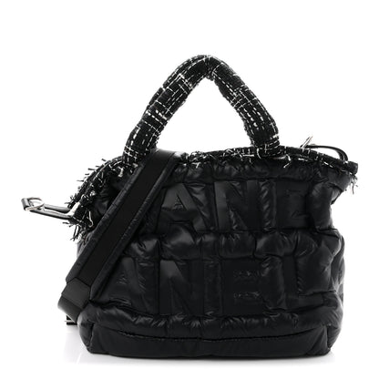 Chanel Tweed Nylon Embossed Large Doudoune Bowling Bag Black 1 of 11