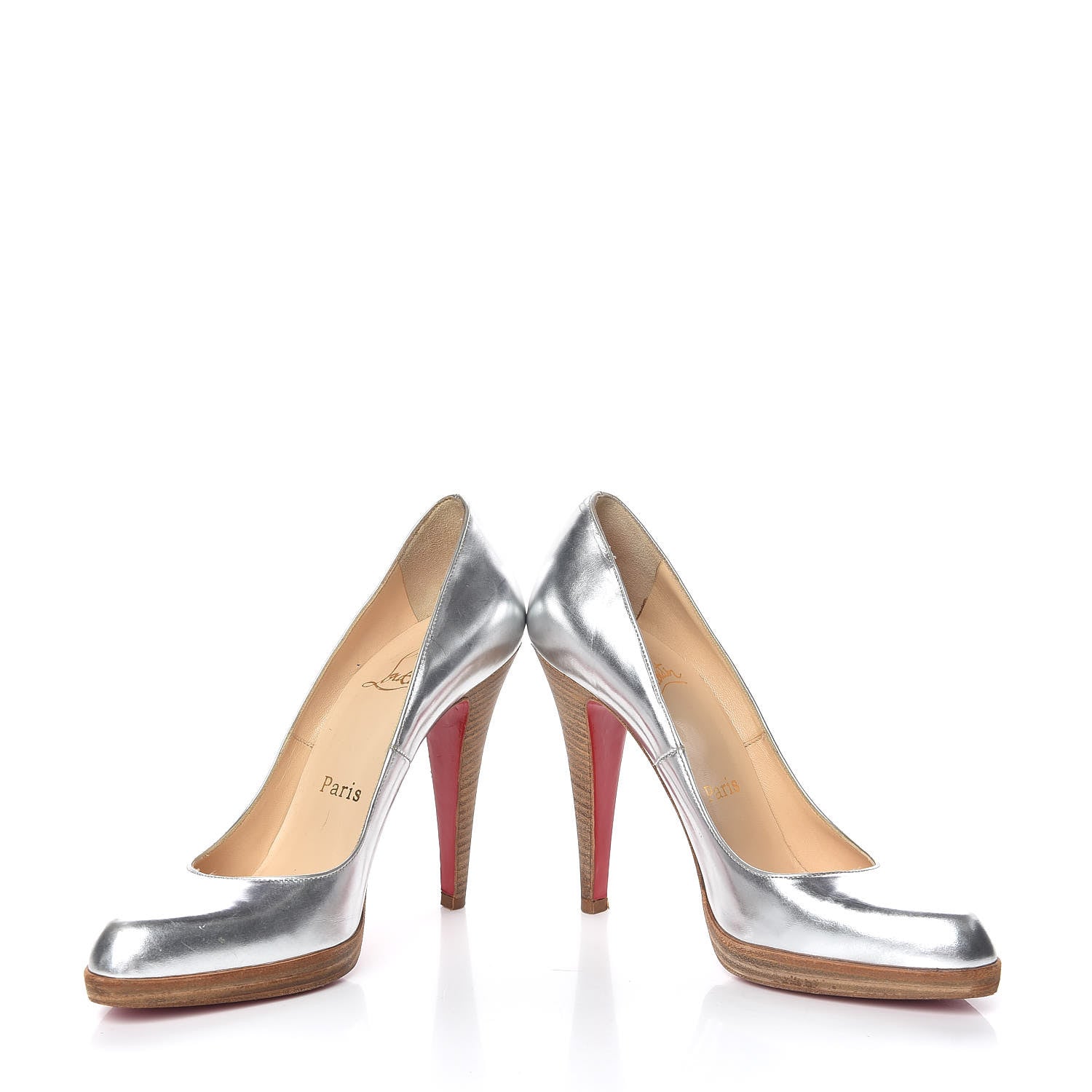 Christian Louboutin Metallic Calfskin Wood Bruges 120 Pumps 35.5 Silver 5 of 9