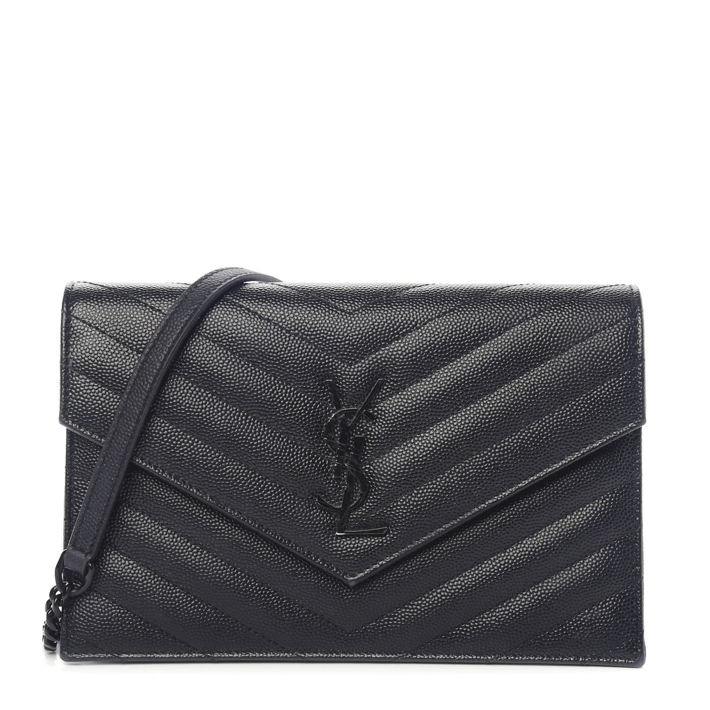 Grain De Poudre Matelasse Chevron Monogram Envelope Chain Wallet Black