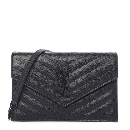 Saint Laurent Grain De Poudre Matelasse Chevron Monogram Envelope Chain Wallet Black 1 of 10