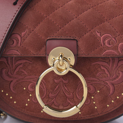 Chloe Suede Calfskin Quilted Embroidered Small Tess Saddle Bag Reddish Brown 9 of 9