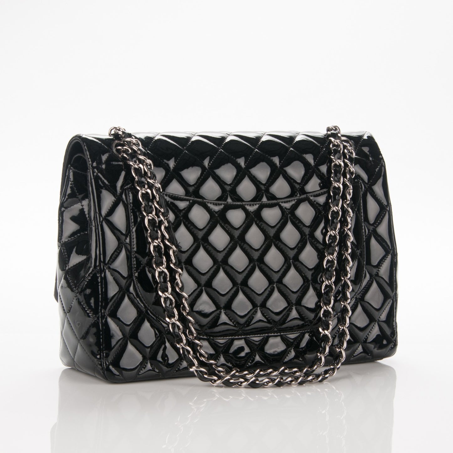 Patent Quilted Maxi Double Flap Black