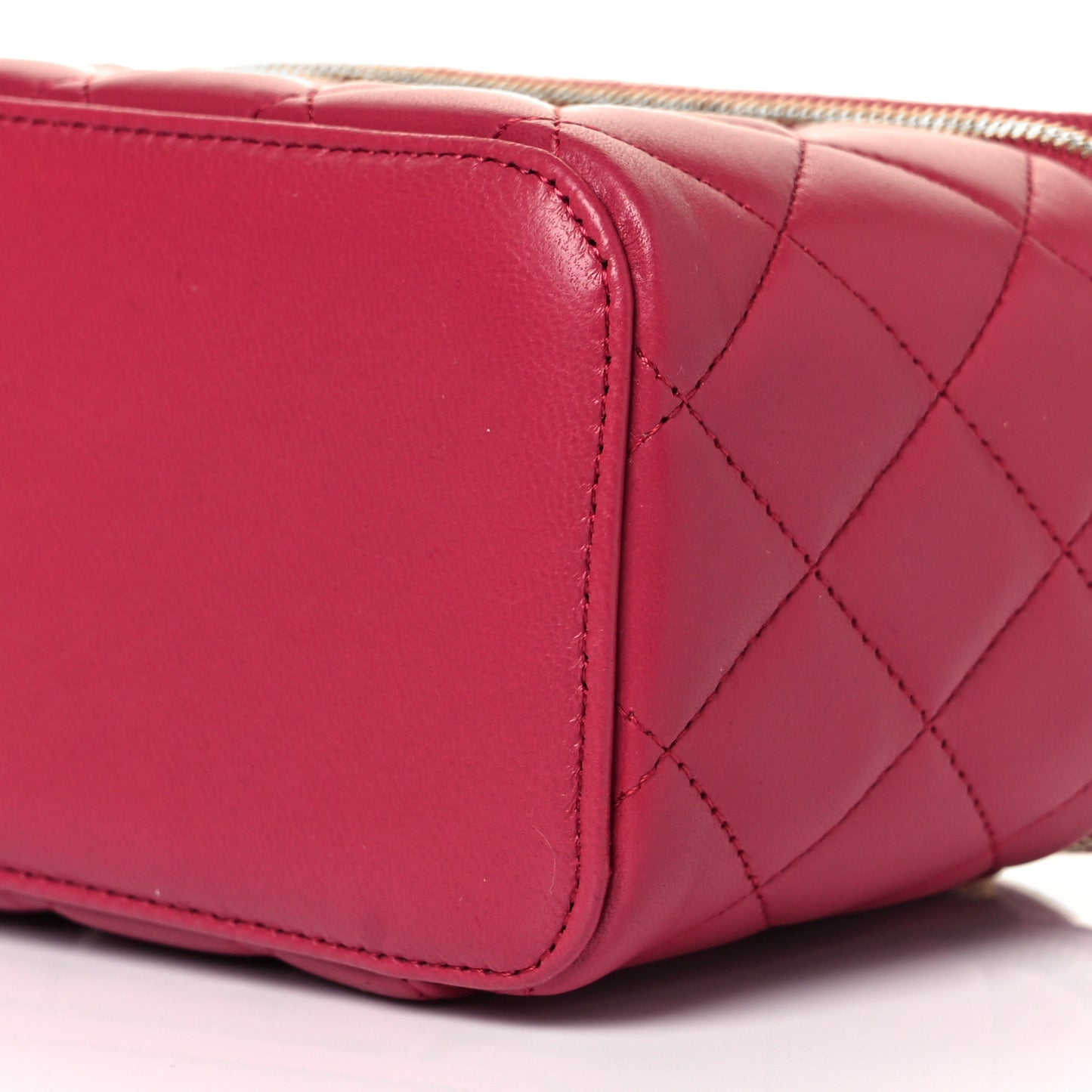 Lambskin Quilted Small Top Handle Vanity Case With Chain Dark Pink