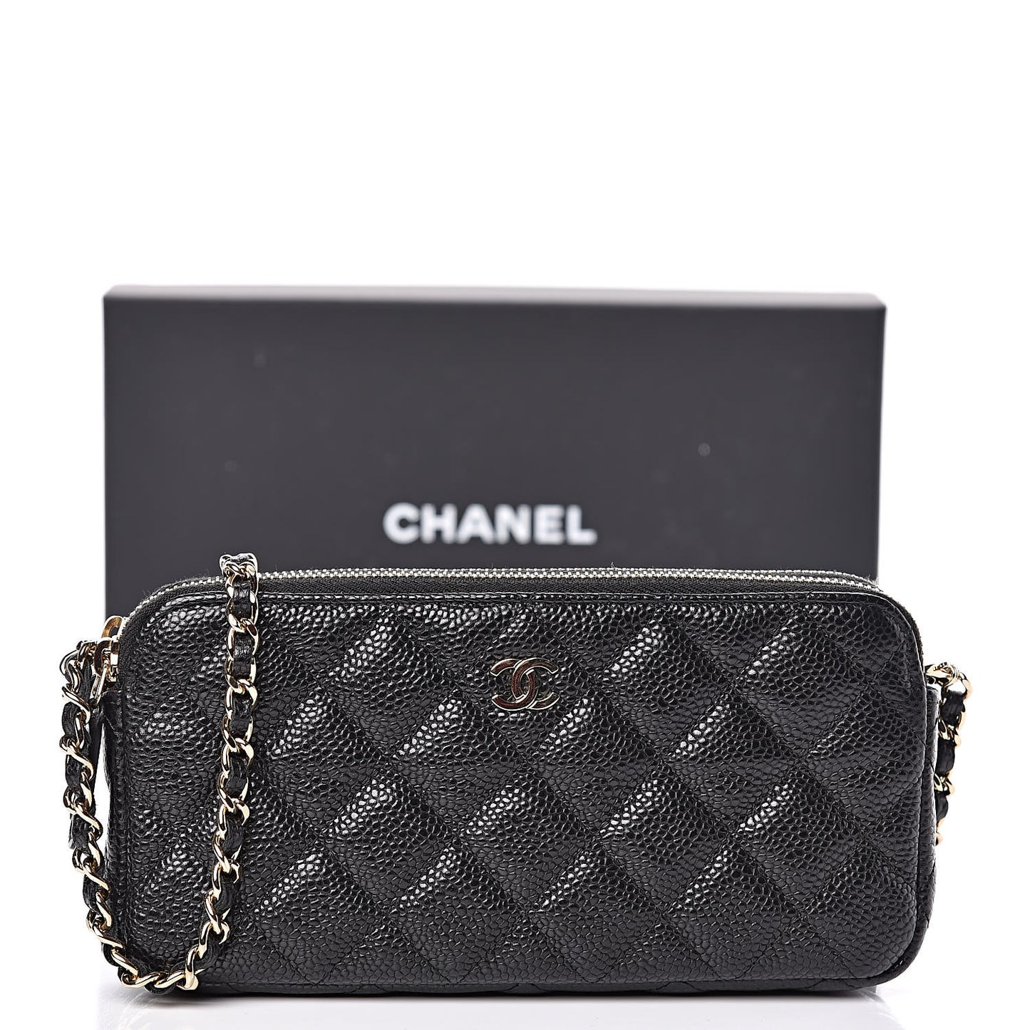 Caviar Quilted Small Clutch With Chain Black