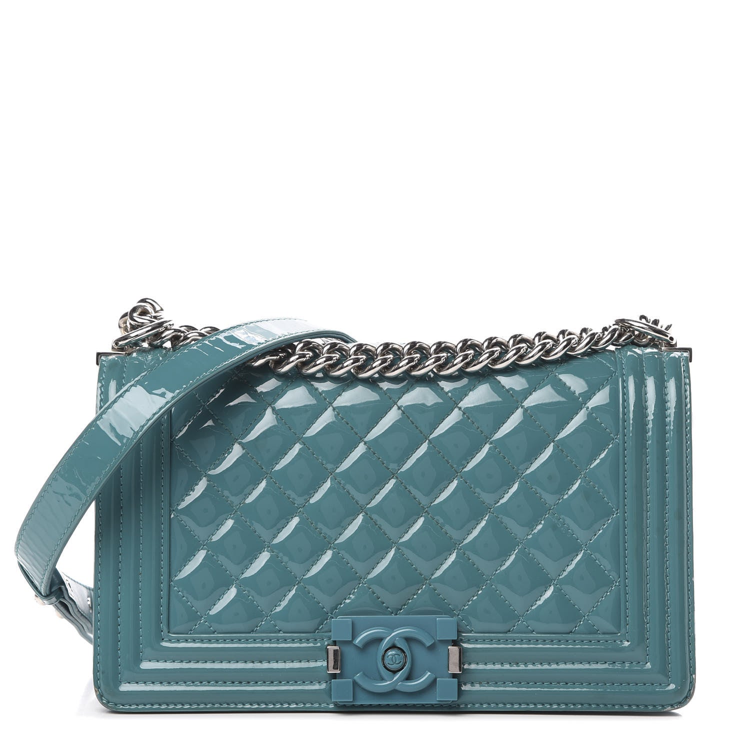 Chanel Patent Calfskin Quilted Medium Plexiglass Boy Flap Turquoise 1 of 15
