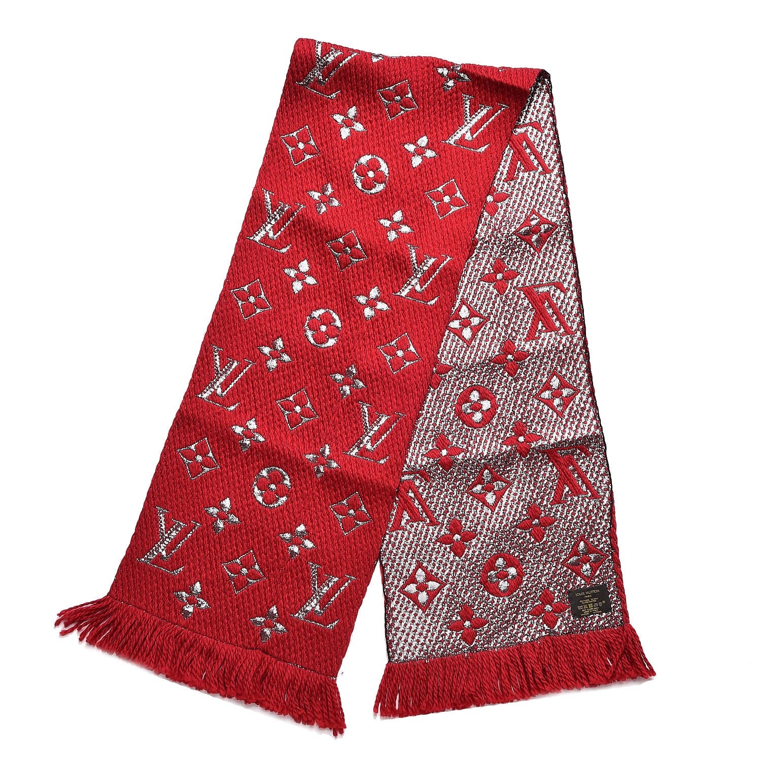 Louis Vuitton Wool Silk Logomania Shine Scarf Rubis 3 of 4
