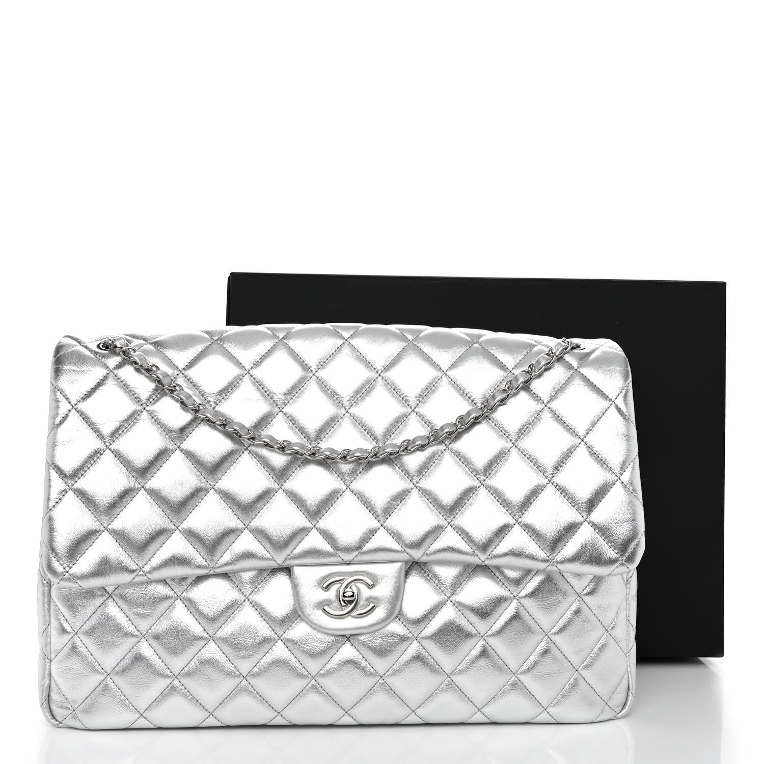 Chanel Metallic Lambskin Quilted XXL Travel Flap Bag Silver 11 of 11