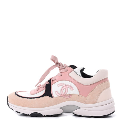 Chanel Nylon Lambskin Suede Calfskin CC Sneakers 36.5 Pink 1 of 8
