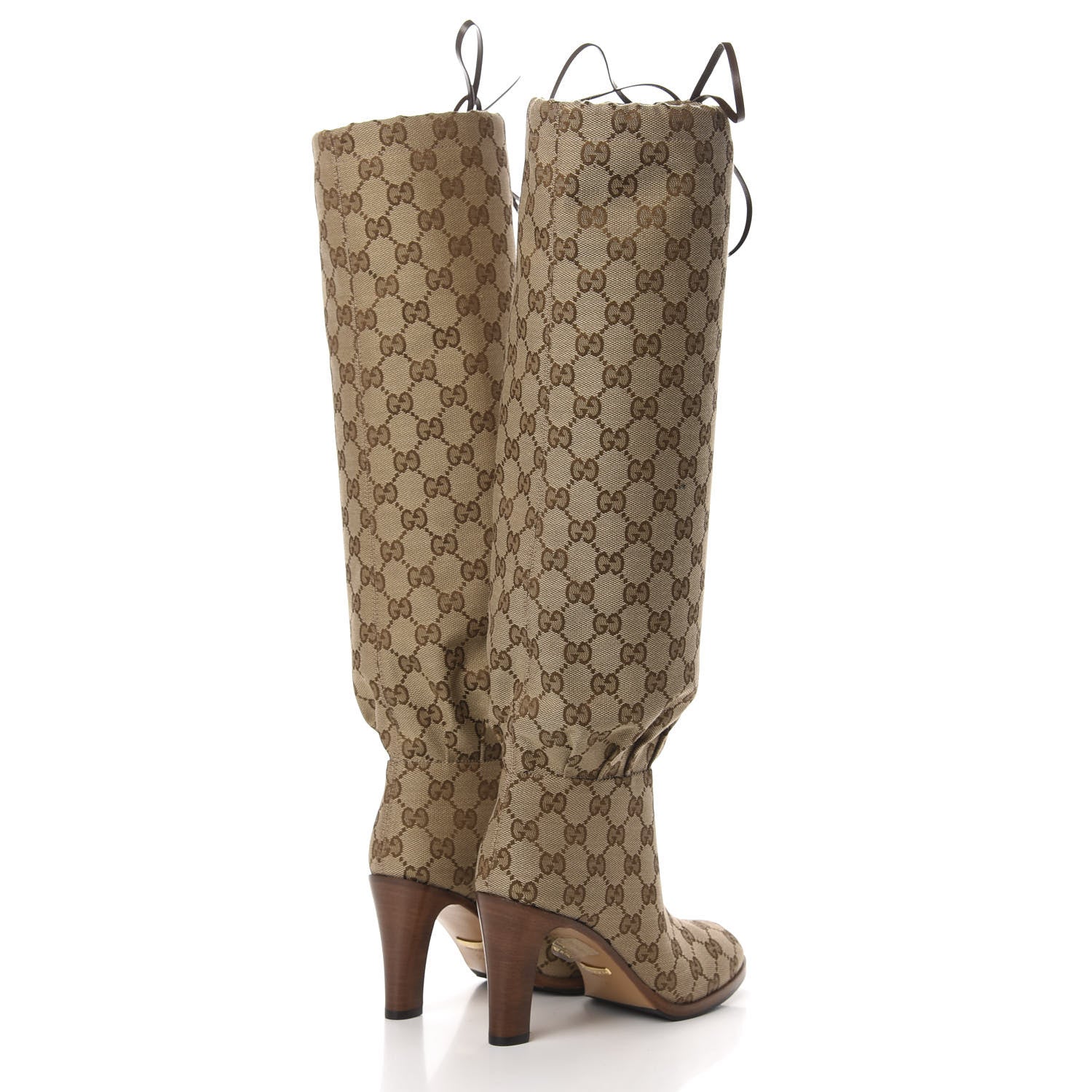 Gucci Monogram Lisa Mid Heel Boots 35 Beige Ebony 5 of 8
