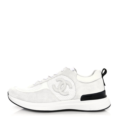 Chanel Calfskin Mesh Lycra Suede Womens Logo Sneakers 39 White 1 of 12