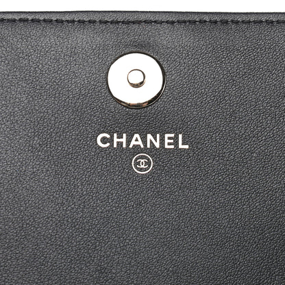 Chanel Metallic Goatskin Lambskin Boy Wallet on Chain WOC Black Gold 5 of 10