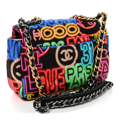 Chanel Fabric Quilted Neon Graffiti Medium Chanel 19 Flap Black Multicolor 3 of 10
