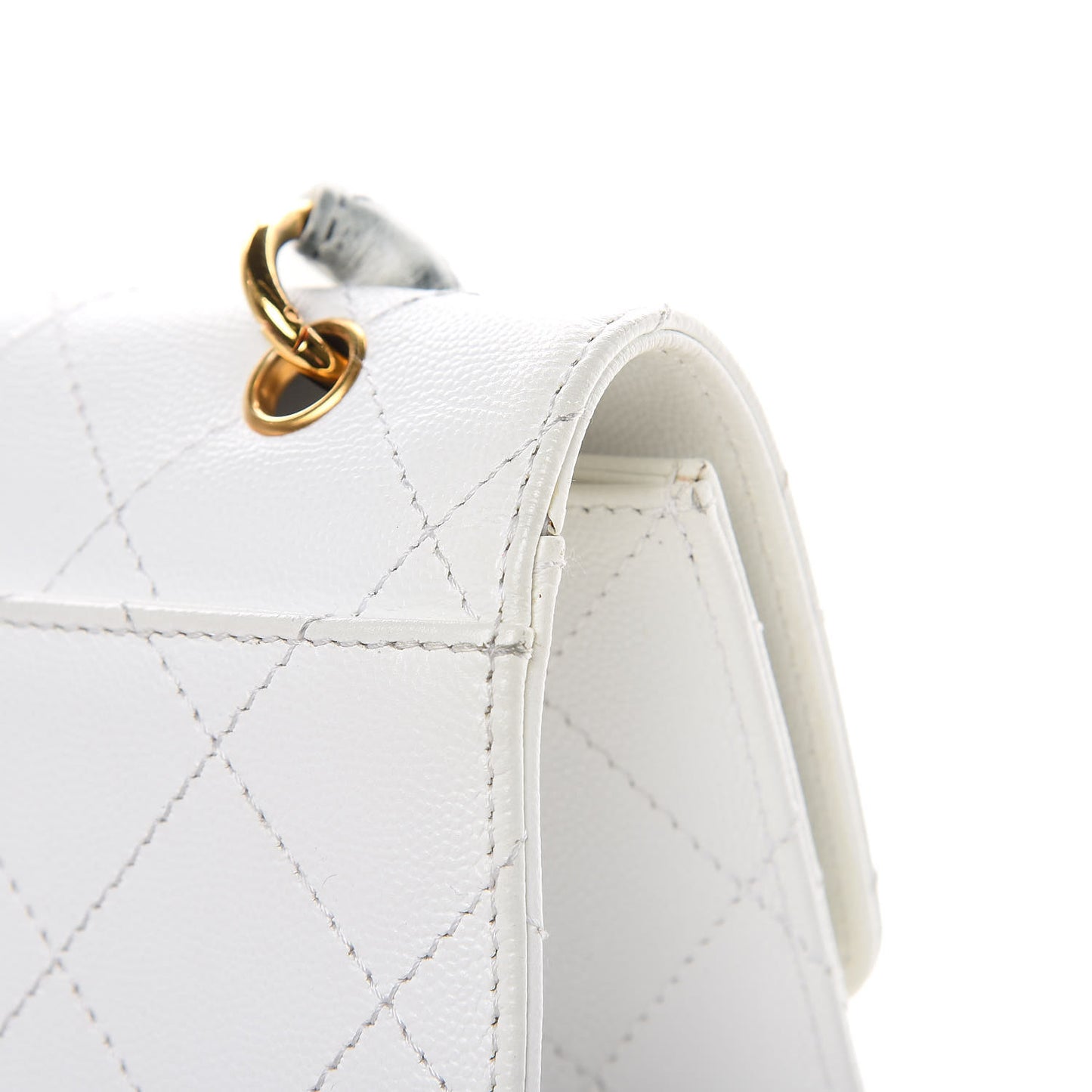 Caviar Stitched Flap Shoulder Bag White