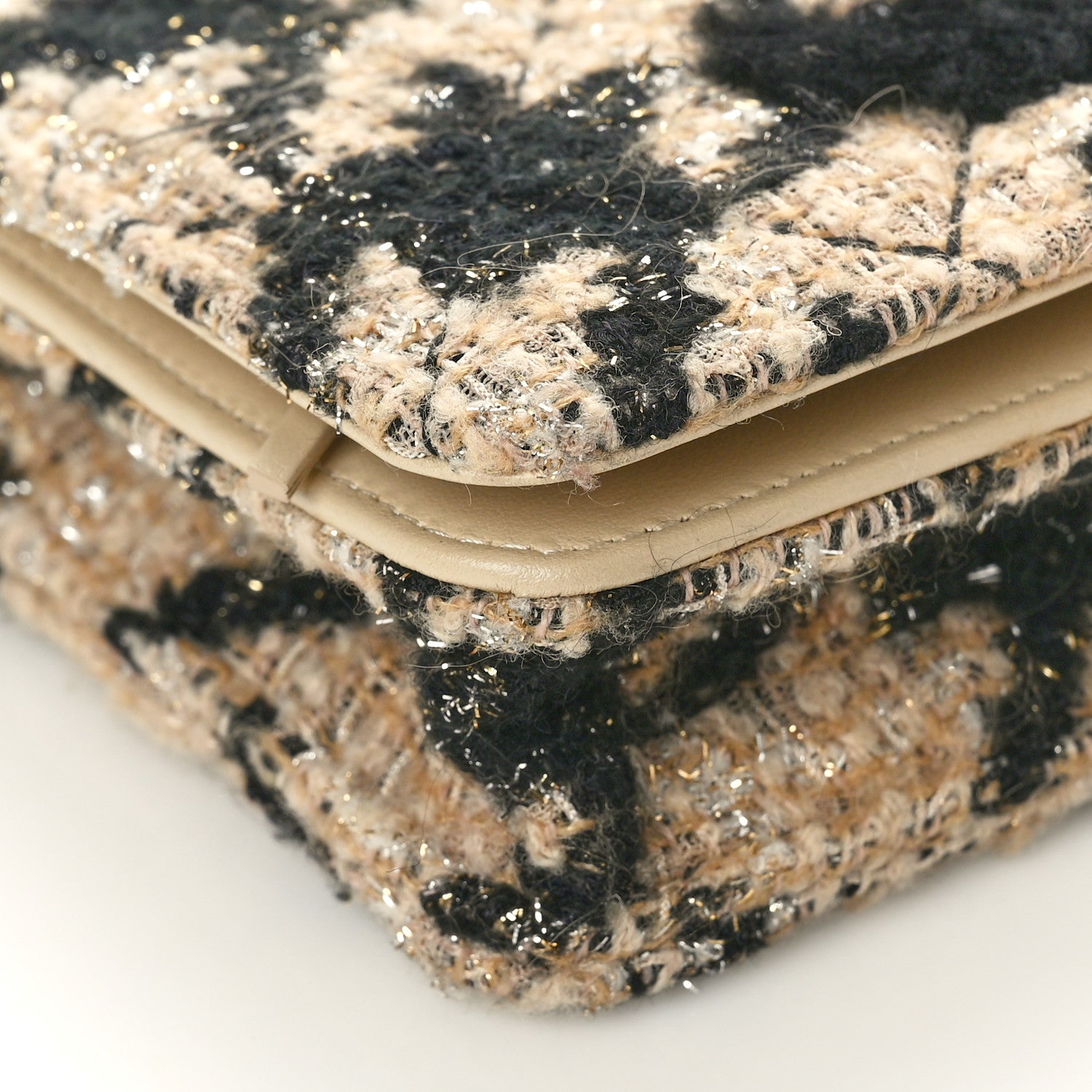 Chanel Tweed Shearling Quilted Chanel Wallet On Chain WOC Beige Black 9 of 10