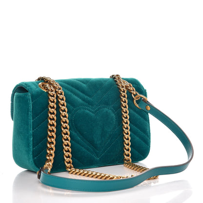 Gucci Velvet Matelasse Mini GG Marmont Shoulder Bag Pavone Cyan 3 of 7