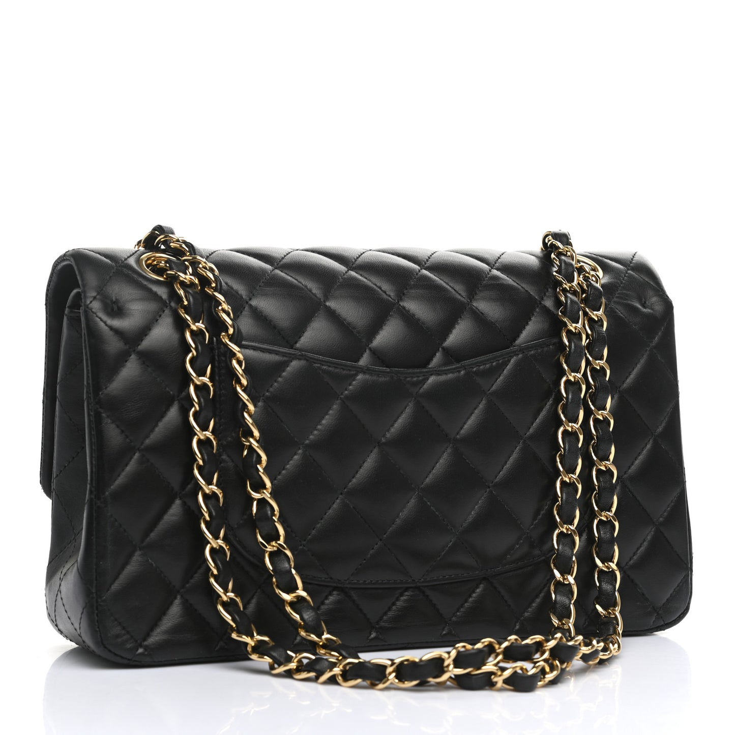 Lambskin Quilted Medium Double Flap Black