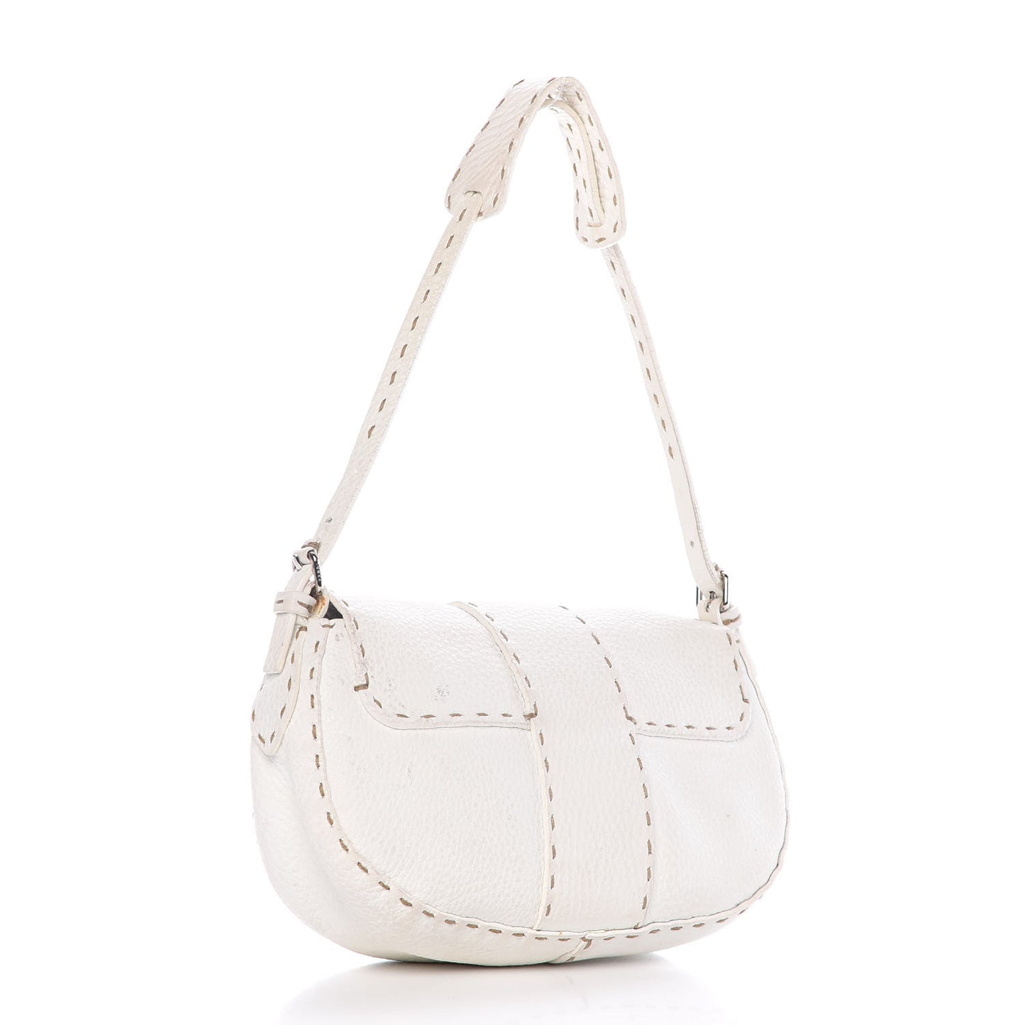 Calfskin Romano Selleria Flap Bag White