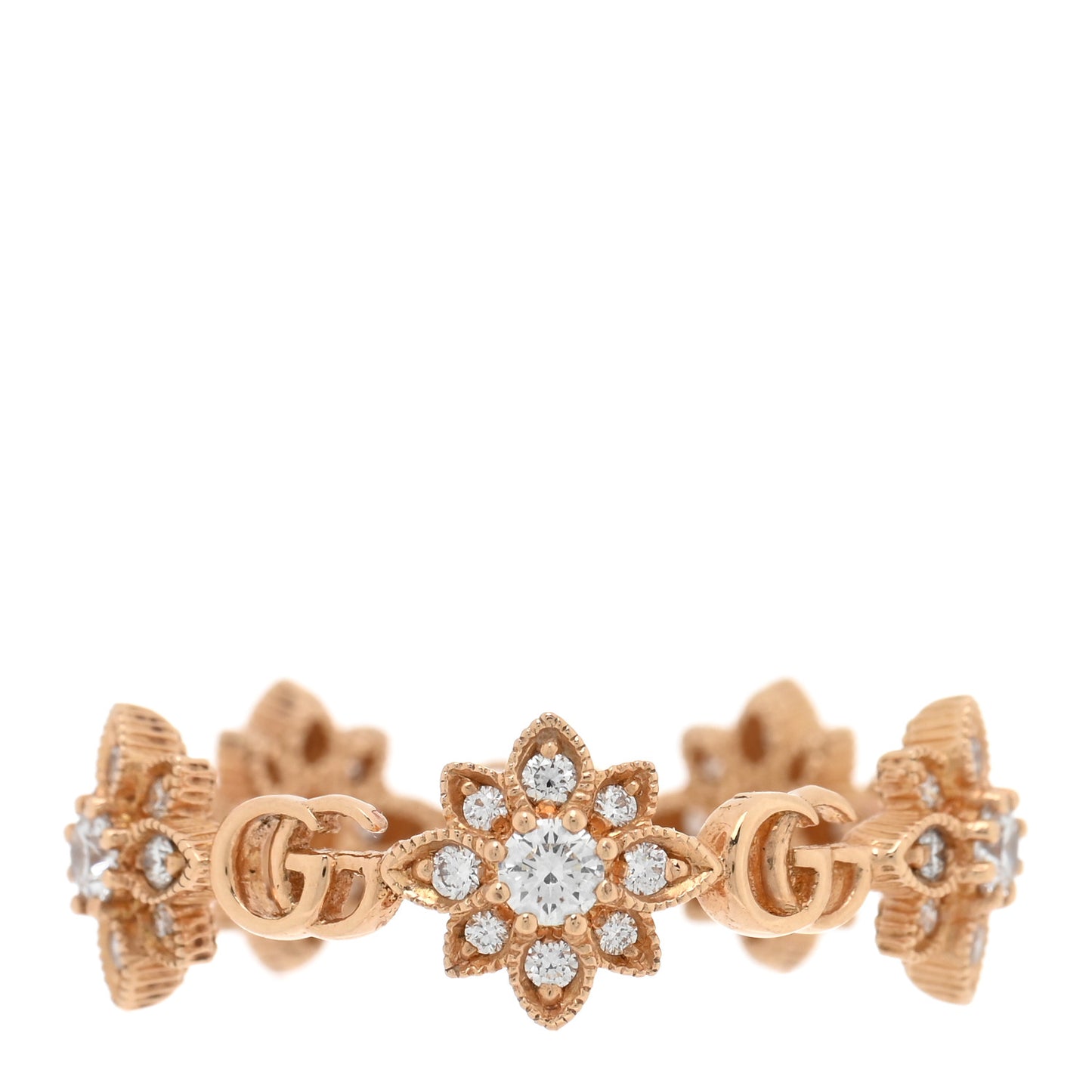 18K Rose Gold Diamond GG Flora Ring 54 7