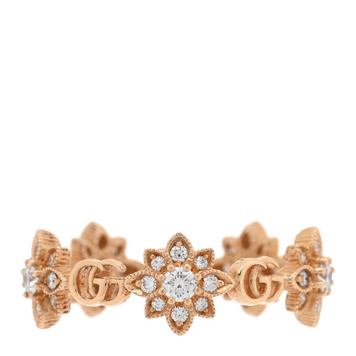 Gucci 18K Rose Gold Diamond GG Flora Ring 54 7 3 of 4