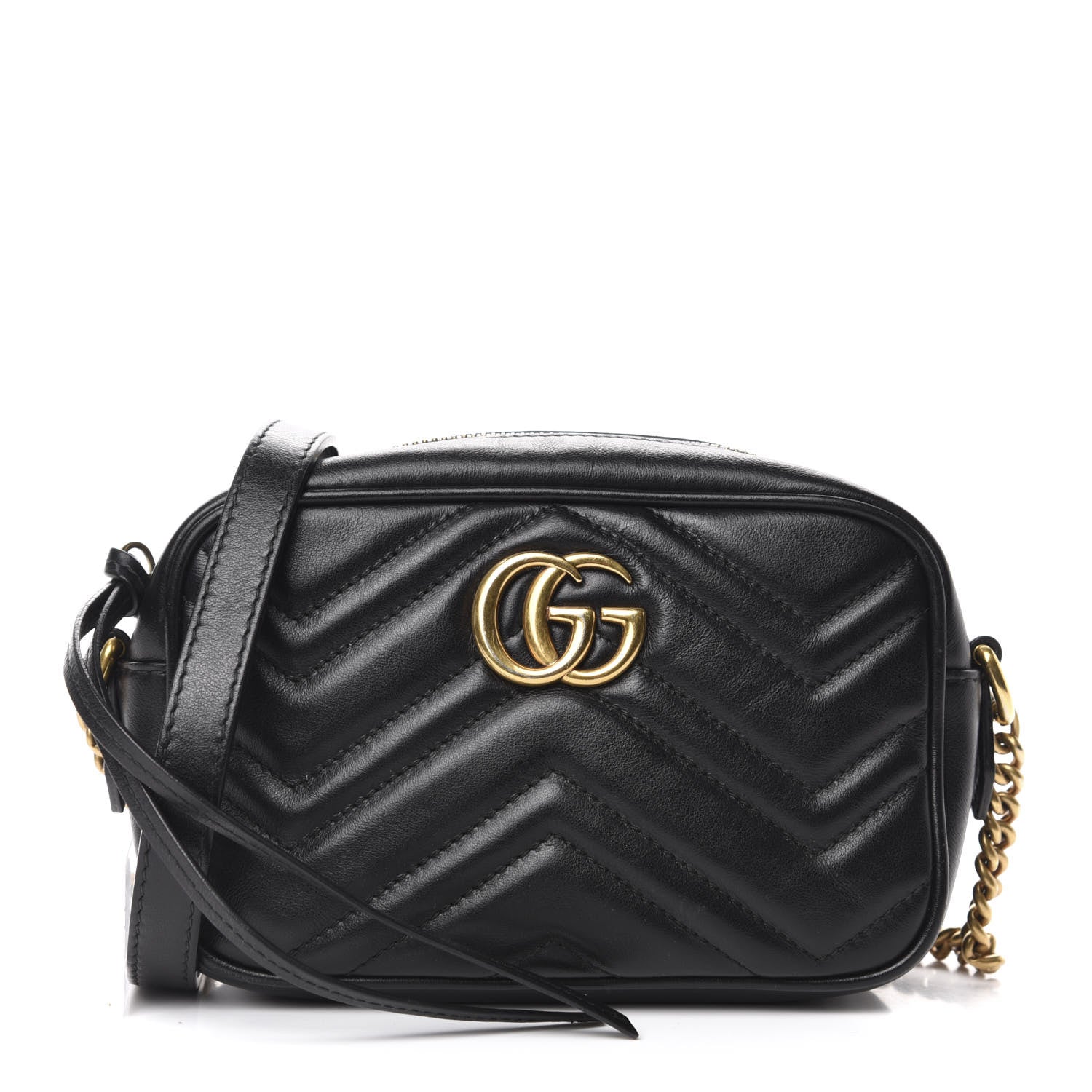 Gucci Calfskin Matelasse Mini GG Marmont Chain Shoulder Bag Black 1 of 13