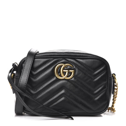Gucci Calfskin Matelasse Mini GG Marmont Chain Shoulder Bag Black 1 of 13