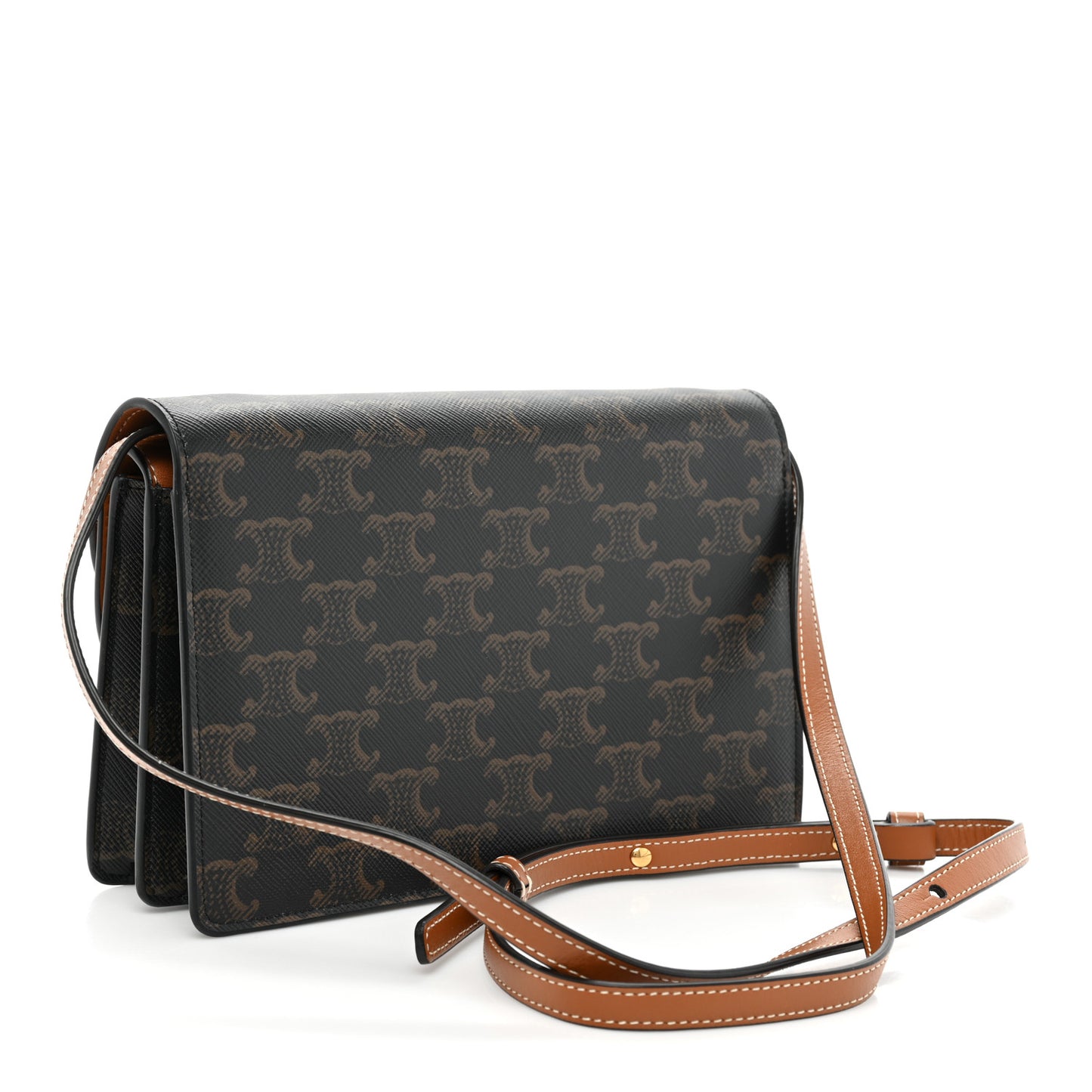 Triomphe Canvas Lambskin Wallet On Strap Tan