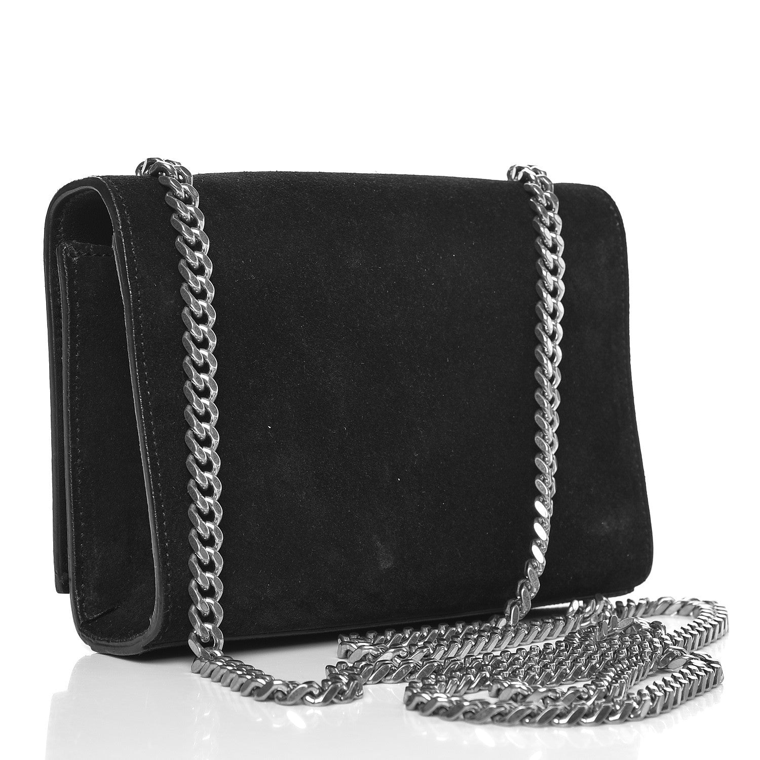 Saint Laurent Suede Fringe Chain Small Monogram Satchel Black 3 of 8