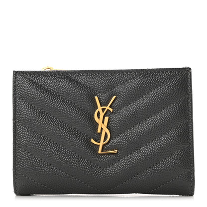 Saint Laurent Grain De Poudre Matelasse Chevron Monogram Zipped Two-Part Wallet Storm 1 of 6
