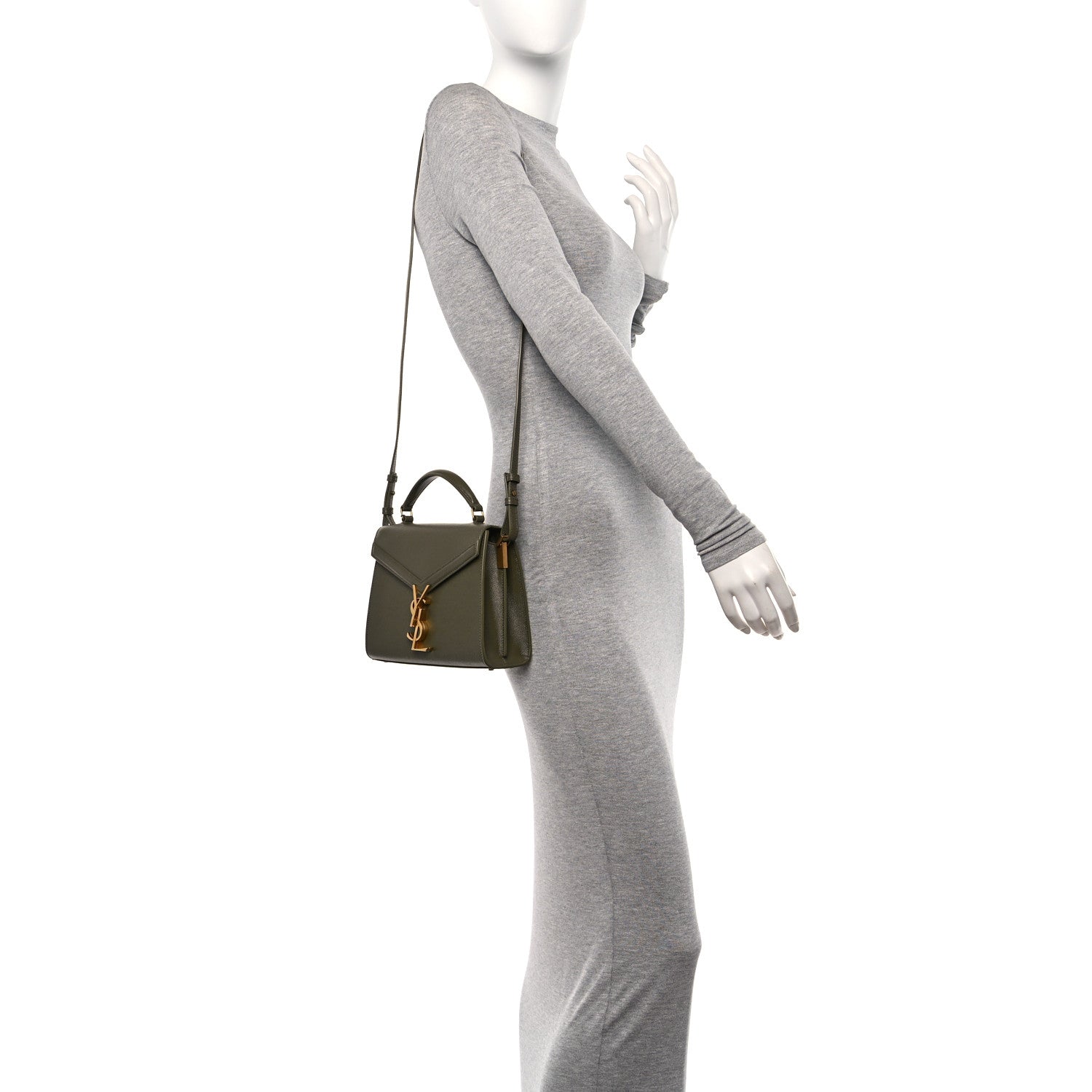 Saint Laurent Grain de Poudre Mini Classic Monogram Cassandra Top Handle Olive 2 of 10