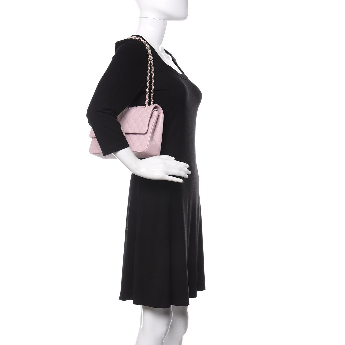 Caviar Quilted Medium Double Flap Light Pink
