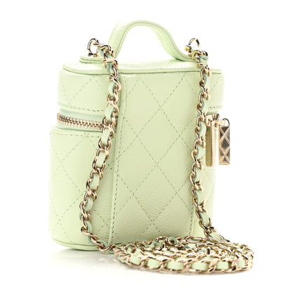 Chanel Caviar Quilted Small Handle With Care Vanity Case With Chain Light Green 3 of 9