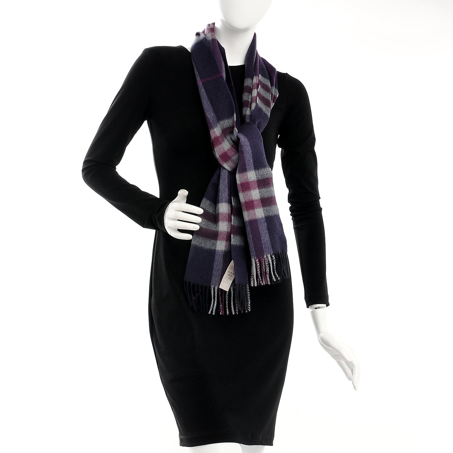 Cashmere Giant Check Fringe Scarf Purple