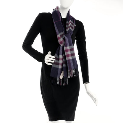 Burberry Cashmere Giant Check Fringe Scarf Purple 6 of 6
